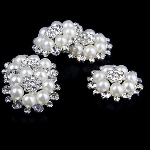 Artibetter 10pcs Pearl Rhinestone Flower Buttons Faux Pearl Button Embellishment Accessory Bags Shoes Dress and DIY Craft (Silver)...