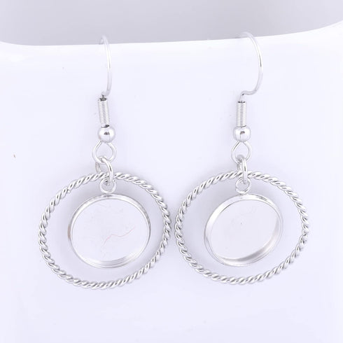 20pcs 12mm Cabochon Earring Setting Tray Blanks with Hoop Charms DIY Bezels for Earrings Making Supplies...