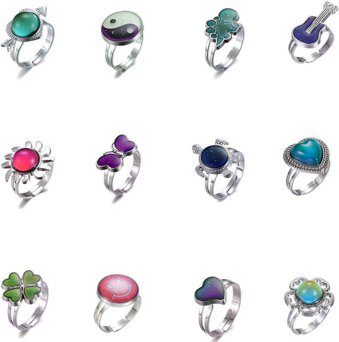 12pcsChristmas present Mixed Mood rings classic temperature change color mood ring lovers (Adjustable Size)...