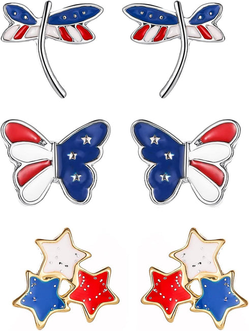 Independence Day Earrings for Women,American Flag 4th of July Earrings Red White Blue USA Star Heart Necklace Bracelet...
