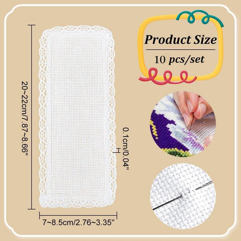 NBEADS 10 Pcs Book Marker Cross Stitch, Aida with Cotton lace Edge Embroidery DIY Bookmark Kit DIY Blank Bookmark...