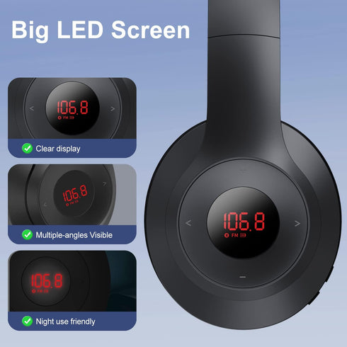 X5 Wireless FM Radio Headphones with Bluetooth, Built in Microphone, Rechargeable and Portable Radio Headset, Over Ear Headphone with Soft Ear Muf...