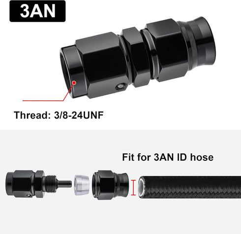 EVIL ENERGY 3AN PTFE Hose End Fitting Straight Black for PTFE Hose Only 2PCS...