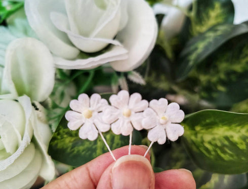 HukDok Mini Flowers with Thread Stem Mulberry Paper Flower Embellishment Card Craft Supplies Scrapbooking DIY Card Crafts Projects. (White)...
