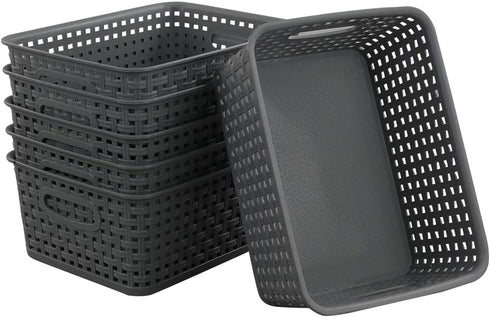 Teyyvn Plastic Storage Basket, 10.03" x 7.59" x 4.09", Pack of 6, Gray...