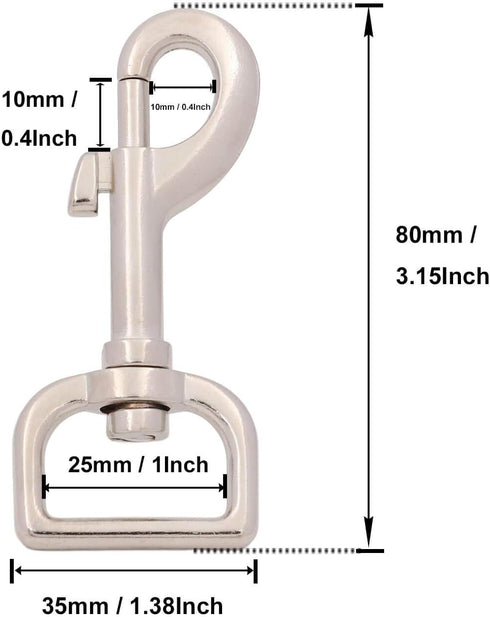 BIKICOCO Swivel Bolt Snap, Trigger Hook Clips Lobster Claw Clasp, 1'' D-Ring Ended, for Pet Leash, Key Chains...