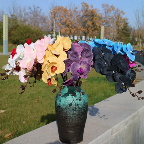 Rikyo 8 Heads Faux Black Orchid,40" Bouquets 2 Stem Phalaenopsis No Fade Petals Fake Flowers Forever Plants for Home Decoration, Office Decor,Wedd...