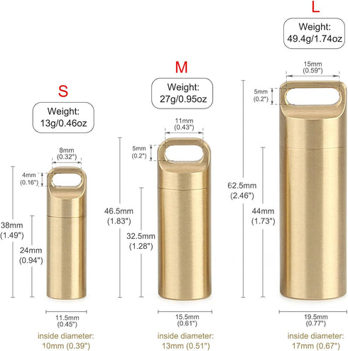 Brass Seals Bottles Keychain,Portable Waterproof Pill Case Key Chain, Mini Canister Medicine Capsule Bottle Pill Container for Outdoor Camping & T...