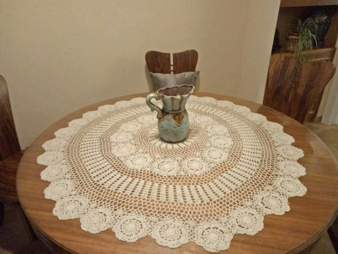 Damanni Beige Cotton Handmade Crochet Lace Tablecloth Doilies Table Overlay,Round,35 Inch...