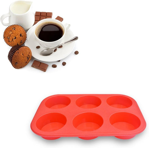 homEdge 6-Cup Silicone Muffin Pan, Pack of 2 Non-Stick Muffin Cupcake Molds-Blue and Red...