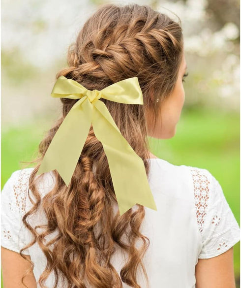 TONIFUL 4 in x 22Yds Wide Canary Yellow Light Yellow Satin Ribbon Solid Fabric Large Ribbon for Cutting Ceremony Kit Grand Opening Chair Sash Tabl...