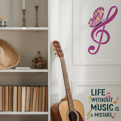 FINGERINSPIRE 4 pcs Music Painting Stencil 8.3x11.7 inch Reusable Musical Notes Lips Butterfly Drawing Template Life Without Music is a Mistake St...