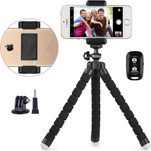 Ubeesize Flexible Mini Phone Tripod, Portable and Adjustable Camera Stand Holder with Wireless Remote and Universal Clip, Compatible with Cellphon...