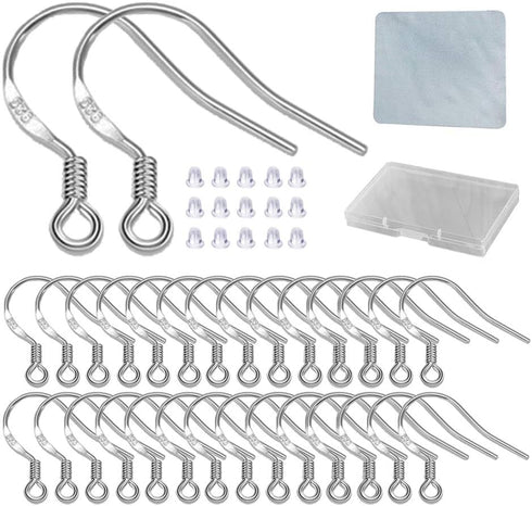 Hypoallergenic Silver Earring Hooks - 120 pcs/60 Pairs s925 Sterling Silver Plated Ear Wires for Jewelry Making, Jewelry findings Parts with 120 p...