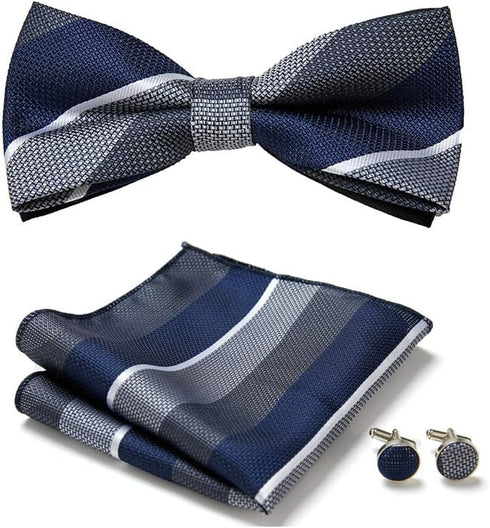 Men's Lavish Bowtie Set with Cufflinks, Pocket Square & Pre-tied Bowtie...
