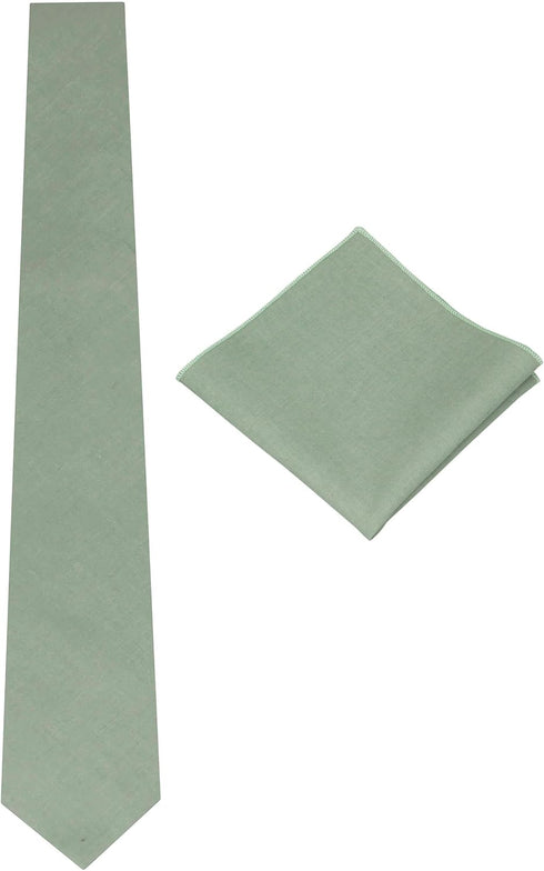 Mens Solid Linen Tie Set : Slim Necktie with Matching Pocket Square (Mint Green)...