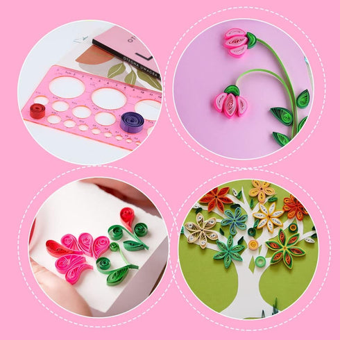 LOKUNN Circle Template for Drawing, Pink Ruler Quilling Tool, Round Hole Ruler Tool, Multi-Function Round Plastic Geometric Stencil Rulers Drawing...