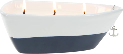 Pavilion Gift Company Life is Better 10 Oz Triple Wick Candle in Ceramic Boat Dish, Blue, 67770, 67770, 67770, 67770...