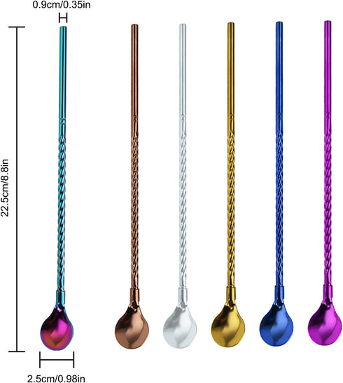 6 PCS Long Handle Spoon, 9 Inch Ice Tea Spoon, Ice Cream Spoon, Coffee Spoon, Cocktail Stirring Spoons, Reusable Stainless Steel Straw Spoon for C...