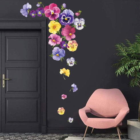 Pansy Flowers Wall Stickers DIY Floral Wall Decals Art Decor for Kids Girls Bedrooms Living Room...