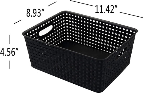 Asking 4-Pack Plastic Weave Storage Basket, Black Plastic Storage Baskets Organizing...