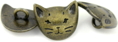 Bezelry 12 Pieces Cute Cat Metal Shank Buttons 18mm (Antique Brass)...