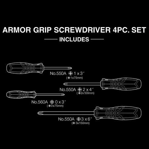 VESSEL - ARMOR GRIP™ Screwdriver Cross Point 4PC. Set (JISDRIVE) No.550APH4PBU...