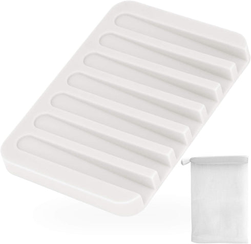 Anwenk Silicone Shower Soap Dish - Flexible Soap Saver Holder for Dry Cleaning, Easy Cleaning - White, 1 Pack...