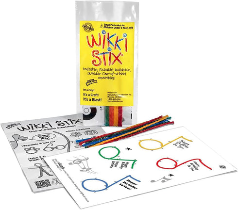 WIKKI STIX Birthday Fun Favors, pack of 20 individual fun favors, each with 12 and a birthday themed play sheet, Made in the USA...