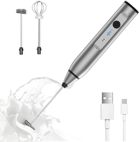 Milk Frother Rechargeable Handheld Whisk Coffee Frother Mixer with 3 Stainless whisks 3 Speed Adjustable Foam Maker Blender for Coffee Matcha Latt...