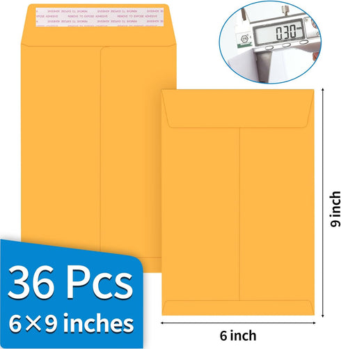 36 Pack Catalog Envelopes Self Seal, 6 x 9 Inches Catalog Mailing Envelopes, Brown Kraft Printable Manila Envelopes for Mailing, Organizing and St...