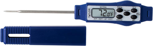 Taylor 9877FDA Compact Waterproof Digital Food Thermometer, 2.81 Inch Stem Length with FDA-Recommended 1.5mm Probe, NSF Certified, Blue...