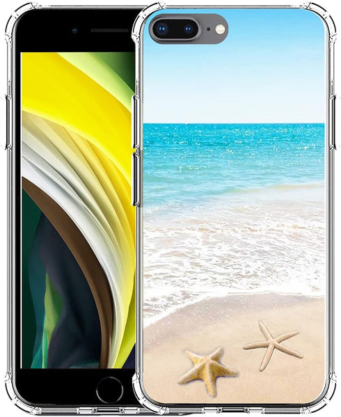 Case for iPhone 7/8 Plus Beach Cover Protector Silicone Rubber Protective Compatible with iPhone 7/8 Plus - Summer Beachy Beach Waves Starfish Oce...