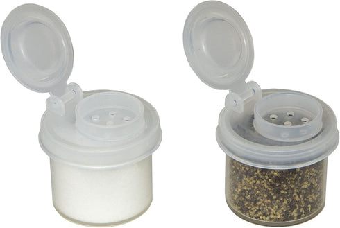 BRAZZA Salt and Pepper Shakers Moisture Proof Set Perfect to go Camping Picnic Outdoors Kitchen Lunch Boxes Travel Spice Set Clear with Black Lids...