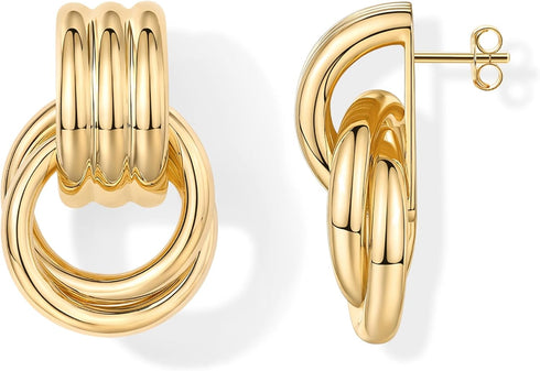 PAVOI 14K Gold Plated Trendy Chunky Geometric Dangle Earrings for Women | Gold Statement Earring Pair...