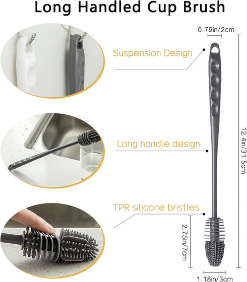 3pcs Silicone Bottle Brush for Cleaning, Water Bottle Cleaning Brush, Water Bottle Brush Cleaner for Sports Bottles, Vases and Glassware (3, Gray)...