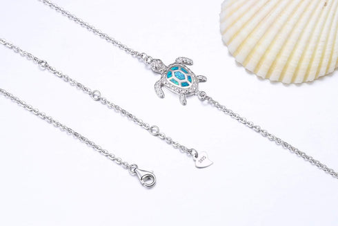 Blue Opal Sea Turtle Ankle Bracelet Sterling Silver Anklet Fine Jewelry For Women Gifts New Version 4 Level Adjustable Anklet (Large Bracelet)...
