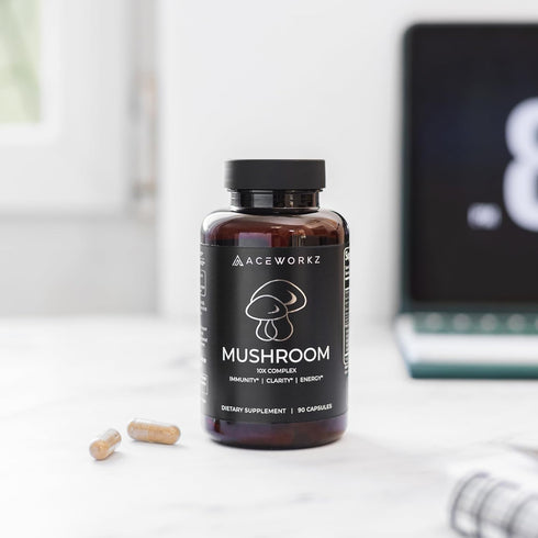 ACEWORKZ 10 Mushroom Complex Supplement - Lion’s Mane, Reishi, Cordyceps & More - Brain Health, Memory & Focus Nootropic - Energy & Immune Support...