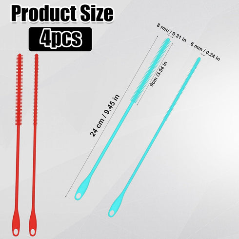 4pcs Straw Cleaner Brush Extra Long, 9.45in Silicone Straw Brush Reusable Straw Cleaning Brush 6mm & 8mm Flexible Straw Crevice Pipe Cleaners for ...