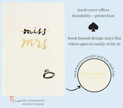 Kate Spade New York Bridal Journal Notebook, 8.25" x 5.25" Hardcover Journal with 200 Lined Pages, Miss to Mrs....