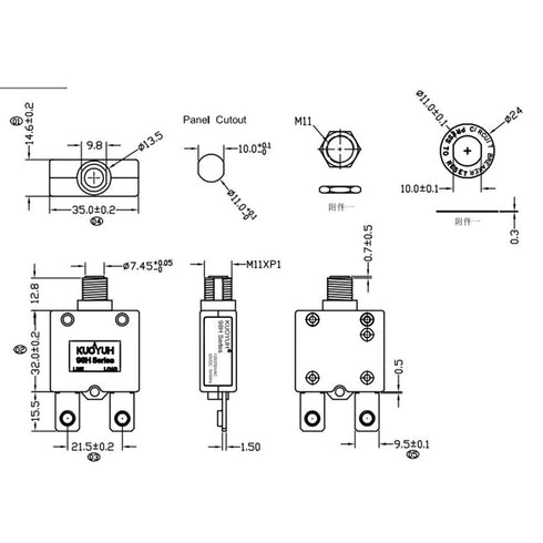 Thermal Circuit Breaker Overload Protector, 50Amp Push Button Manual Reset Circuit Breaker 32V DC 125/250VAC 50/60Hz with Quick Connect Terminals ...