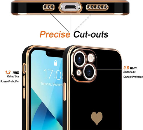 Teageo Compatible with iPhone 13 Case for Women Girl Cute Love-Heart Luxury Bling Plating Soft Back Cover Raised Full Camera Protection Bumper Sil...