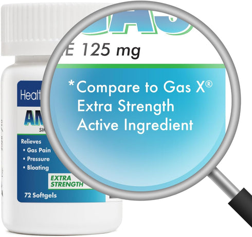 HealthA2Z® Gas Relief Simethicone | 125mg | Extra Strength | Relieves from Stomach Discomfort and Gas | Anti Flatulence | Relieves Gas Fast and Bl...