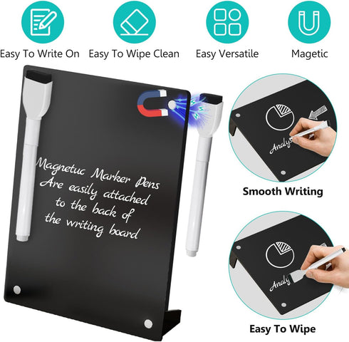2Pack Desktop Black Acrylic Dry Erase Board with Stand, 8x6" Magnetic Acrylic Calendar Black Whiteboard Desk Easel, Mini Weekly Menu Daily Planner...