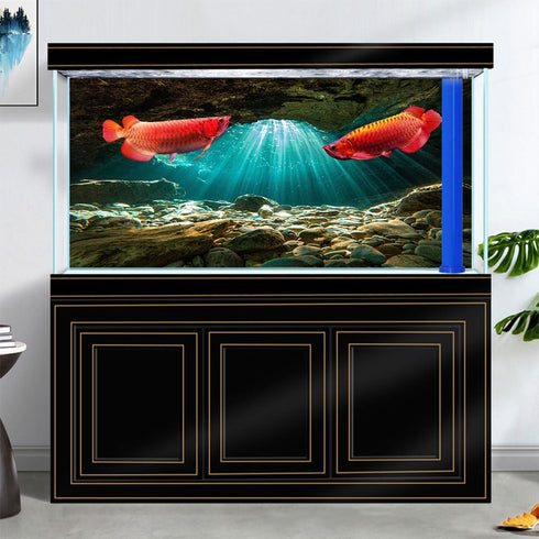 36X18 Inches Fish Tank Background, Sunshine Ocean Floor Terrarium Background Decor, Underwater Stone Durable Polyester Background with 8 EVA Doubl...