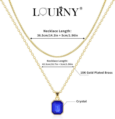 Lourny Gold Layered Crystal Necklace for Women, 18K Gold Plated Choker Emerald Green Dainty Chain Trendy Statement Necklace Jewelry for Women Gift...
