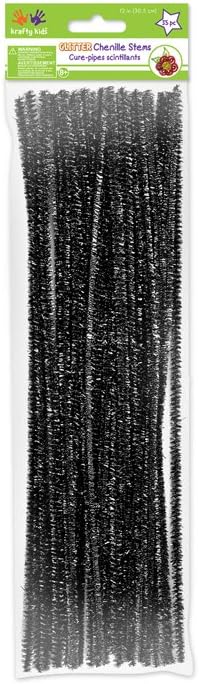 Krafty Kids GC025A 35 Piece Tinsel Chenille Stems Glitter Pipe Cleaners, 6mm by 12", Black...