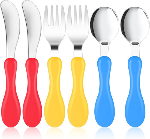 Toddler Silverware Set Toddler Utensils,6 Pcs Metal Kids Forks and Spoons,Toddler Fork Spoon Knife Set,Children Flatware Baby Cutlery Set,BPA Free...