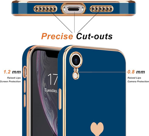 Teageo Compatible with iPhone Xr Case for Women Girl Cute Love-Heart Luxury Bling Plating Soft Back Cover Raised Full Camera Protection Bumper Sil...