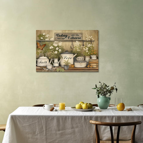 CXHOSTENT Farmhouse Kitchen Wall Art Rustic Flower Canvas Prints Country Tableware Pictures Wall Decor Farm Positive Quotes Painting Gift For Chri...